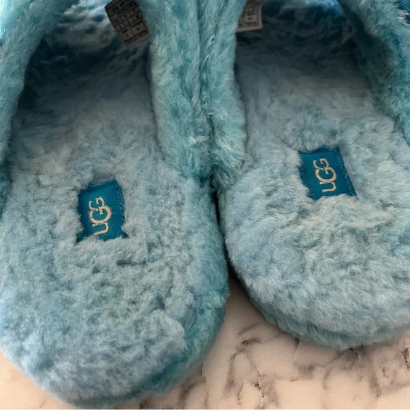 UGG FLUFF YOU Men’s Slipper Sandals 9 Blue Sheepskin Fur - Picture 9 of 14